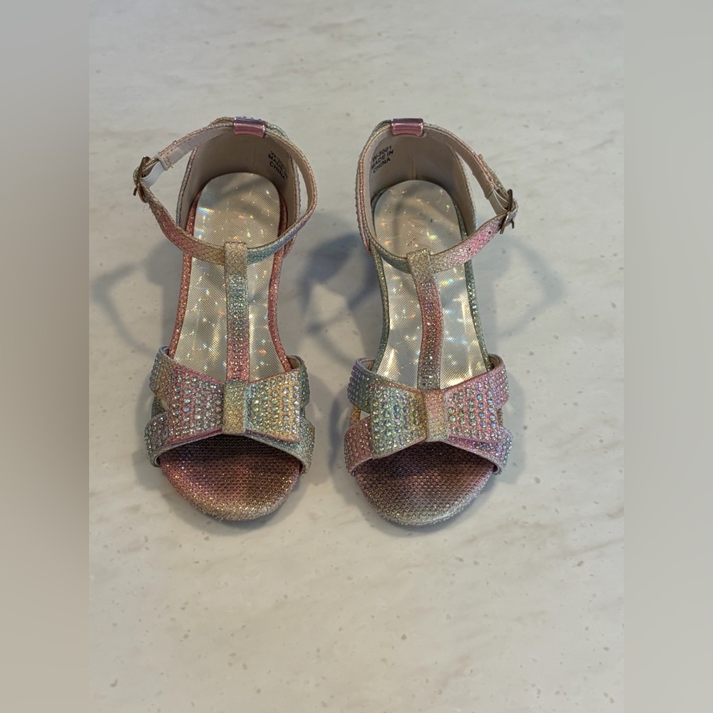 Girls Multicolor Rhinestone Bow Heels